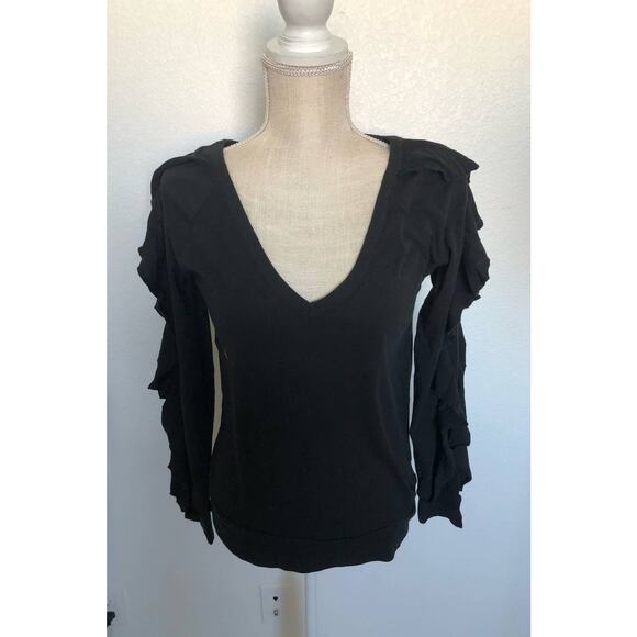 Chaser Black V Neck Long Ruffle Sleeve Shirt - M - Picture 1 of 8
